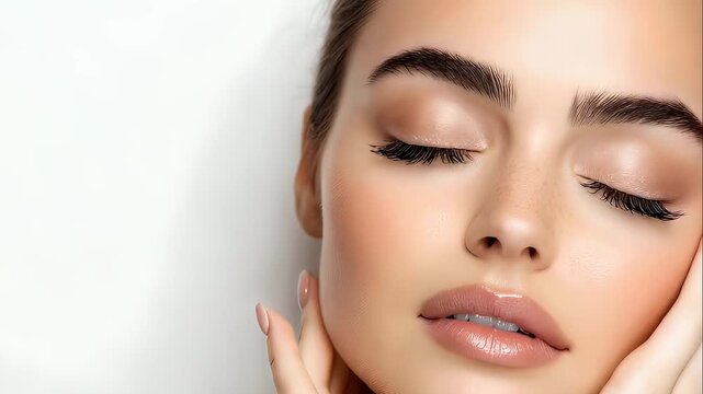 Woman applying sunscreen on face. Healthy glowing skin care routine. Cream protection against ultraviolet light. Natural beauty and skincare treatment for wellness.