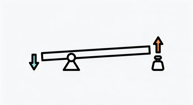 A simple diagram of a lever with weights on it