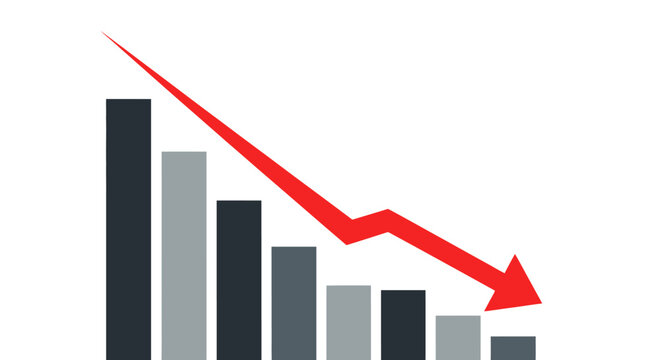 Bar chart with a red arrow pointing downwards, symbolizing decline and loss.