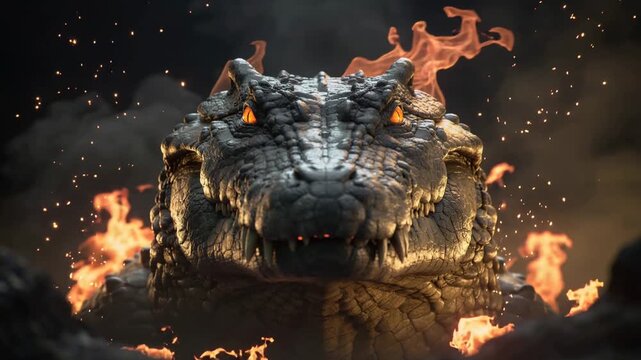 Fierce Fire Crocodile Monster in Dark Fantasy