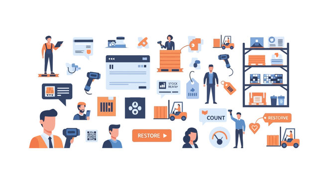 Warehouse Logistics and Inventory Management Icons Scene