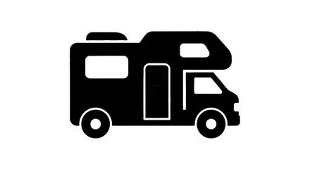 Naklejka premium Minimal black silhouette icon, simple flat vector, bold black shape, no, no shading black silhouette icon of a recreational vehicle or camper van on a, flat icon style