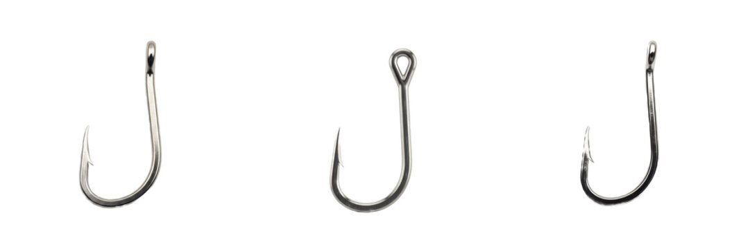 Single Steel Barbed Fish Hook Isolated on White Background, PNG