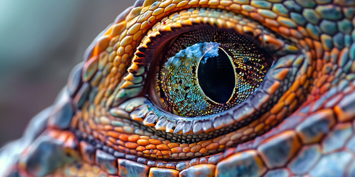 close-up macro shot of a tortoise eye with intricate iris patterns and natural texture