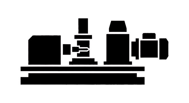 Minimal black silhouette icon, simple flat vector, bold black shape, no, no shading industrial machine icon on a, flat icon style