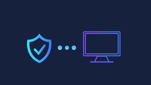 Animated motion graphics of a security padlock icon connecting to a file folder via pulsing dots. Concept of encrypted data storage, file protection, and digital folder safety on dark blue