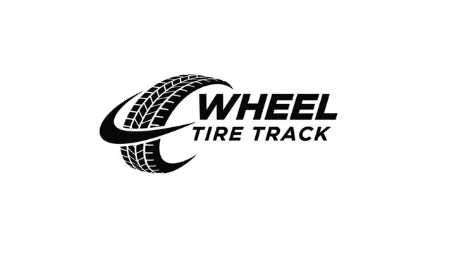 The wheel tire track logo design features a bold black rubber element curved around sharp typography to represent high-performance automotive.