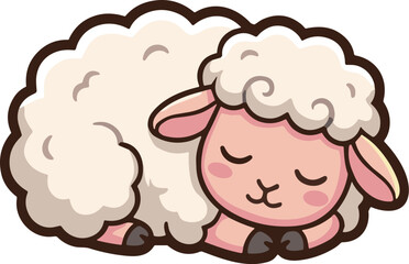 Obraz premium 丸くなって眠るヒツジの安眠イラスト