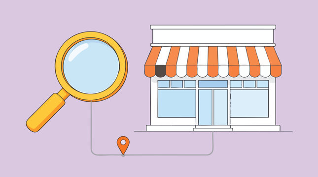 Local Business Search and Store Locator Concept Vector Illustration on Purple Background