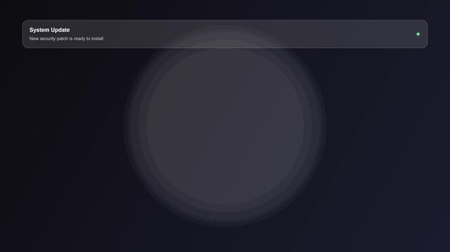 Modern User Interface System Update Alert with Security Patch Message on Dark Background