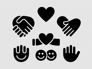 Obraz premium Black friendship handshakes, hearts, and smiley faces set