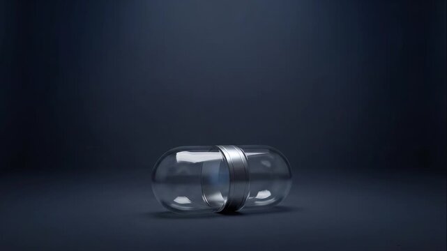 Innovative INTERFERON treatment concept a single, sophisticated transparent capsule on a reflective surface, representing future pharmaceutical advancements