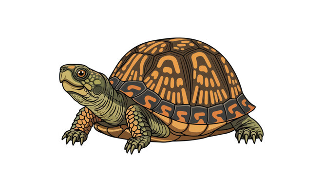 Detailed Box Turtle Illustration with Patterned Shell Isolated on White Background