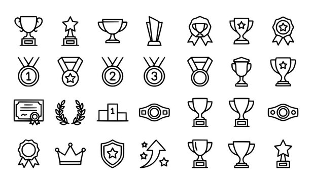 Trophy cup and award icon set for winner, championship, victory and reward symbol collection vector illustration