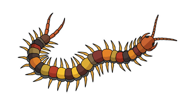 Giant Colorful Centipede with Many Legs Crawling Illustration