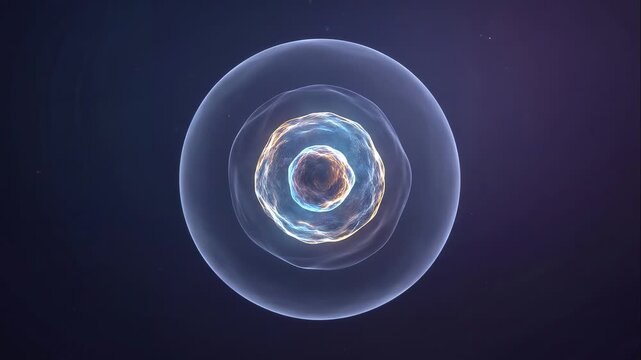 Dynamic microscopic footage capturing a pulsating INTERFERON-like cellular capsule, illustrating biological communication and immune response