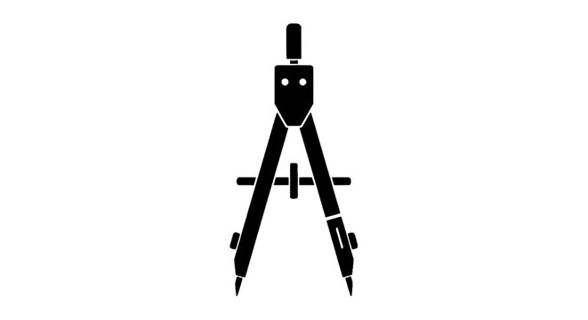 Minimal black silhouette icon, simple flat vector, bold black shape, no, no shading black silhouette of a drafting compass on a, flat icon style