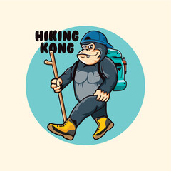 cartoon character of a gorilla vector illustration gorilla logo design hiking cartoon character © R the Gaok