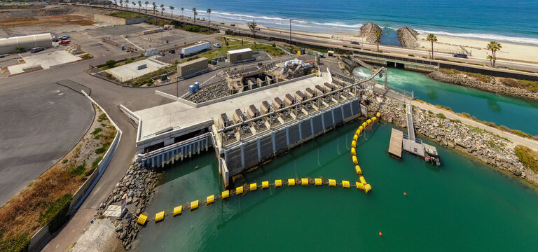 Aerial View Of Water Intake Structures At Desalination Plant