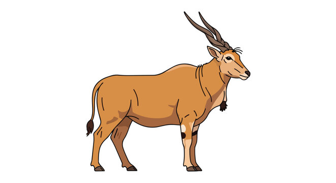 African Common Eland Antelope Standing Illustration on White Background