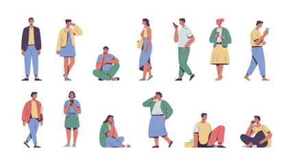 Fototapeta premium People Flat Vector Set Modern Human Character Collection on White Background