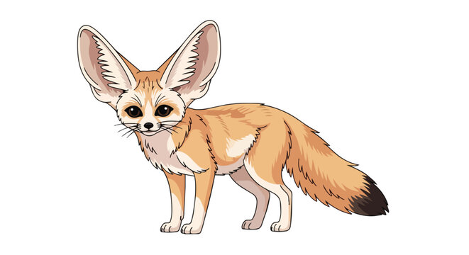 Cute Fennec Fox with Large Ears Standing Isolated on White Background Illustration