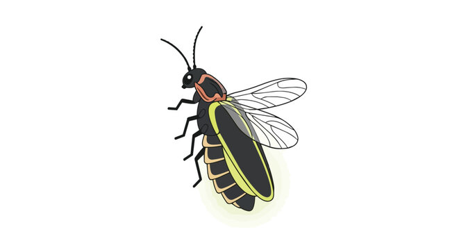 Firefly Lightning Bug Illustration with Glowing Tail and Transparent Wings Isolated on White