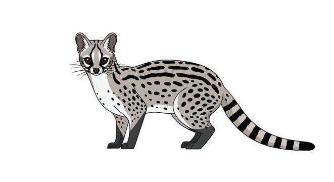 Wild African Common Genet Animal with Spotted Fur and Striped Tail Illustration