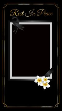 rest in peace photo frame with white flowers green screen background