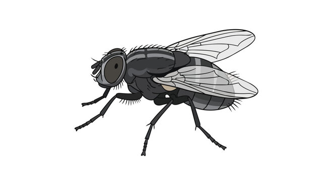 Common housefly insect illustration with detailed wings and body isolated on white background