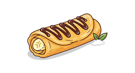 Delicious Cream Filled Pastry with Chocolate Drizzle and Mint Leaf. © kaji