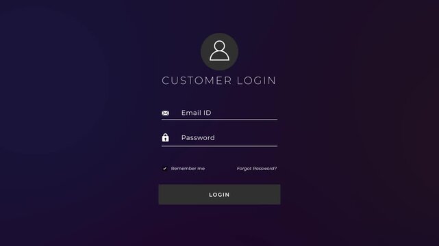 Modern Digital Customer Login Interface with User Icon, Email, and Password Fields on a Sleek Dark Abstract Moving Gradient Background