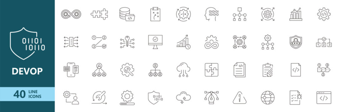 Modern DevOps Line Icon Set Cloud Computing Automation CI CD Technology Symbols