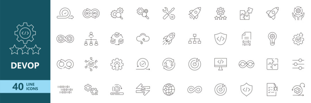 Modern DevOps Line Icon Set Cloud Computing Automation CI CD Technology Symbols