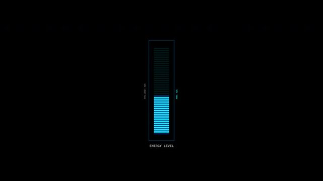 Abstract energy level meter futuristic digital display showing fluctuating power levels.