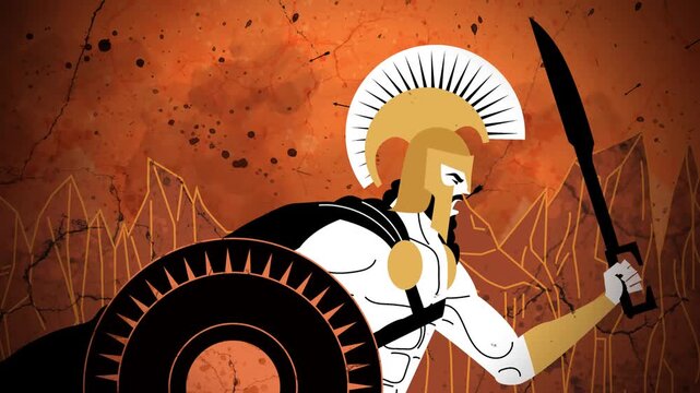 spartan warrior running in battle greek orange vase style