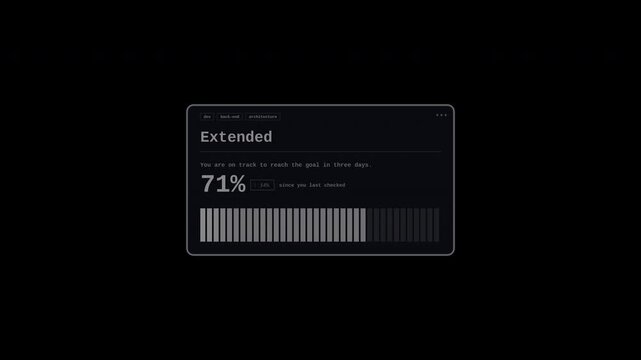 Digital dashboard interface showing progress bar animation with changing numeric values.