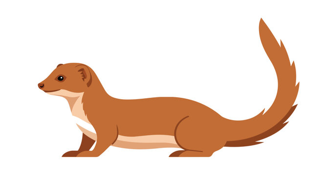 Brown Mongoose Standing Profile Illustration Isolated on White