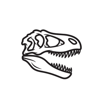 Detailed dinosaur t-rex skull silhouette icon outline graphic with dinosaur