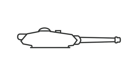 Minimalist outline of a tank turret and cannon, simple line art, isolated on white background. © Zeyi