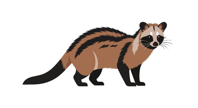 Asian Palm Civet Illustration with Brown Fur and Black Stripes Isolated on White Background