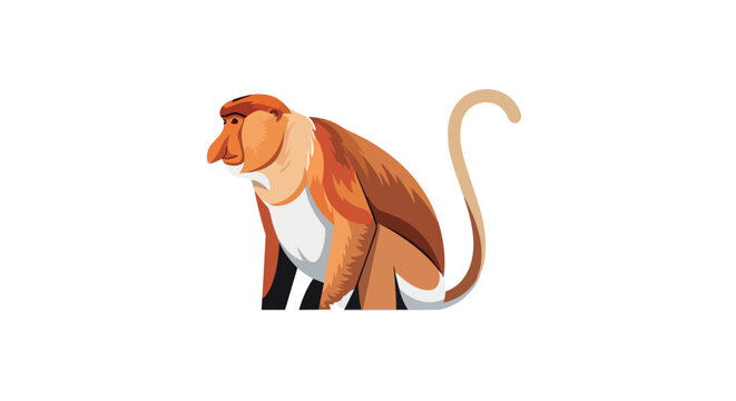 Side profile illustration of a proboscis monkey with its iconic long nose isolated on a white background
