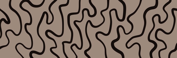 Obraz premium Beige background with dense black organic wavy topographic lines. Sophisticated minimalist pattern ideal for luxury branding, fashion, packaging and modern design projects