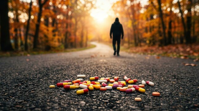 A conceptual image of overcoming drug and opioid addiction through a journey toward freedom.