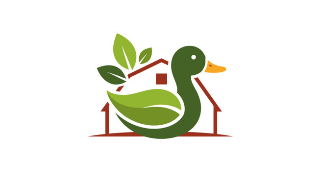 Green eco friendly duck house logo concept.