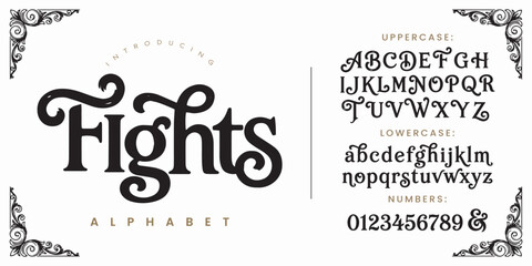 Fights creative script display font with swirl decorative elements for vintage sport or branding apparel © happy