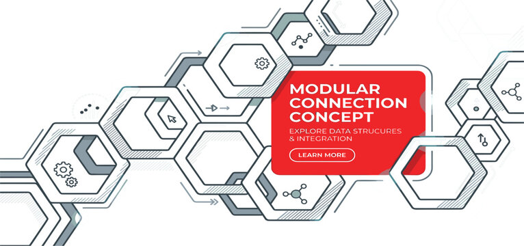 Abstract Technology Background Featuring Modular Hexagon Connection Concept with Data Integration Network Structure and Digital Innovation Theme for Business Presentation and Web Design