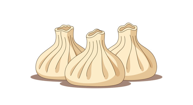 Dumplings, steamed buns, Asian food icons, vector illustrations, culinary elements