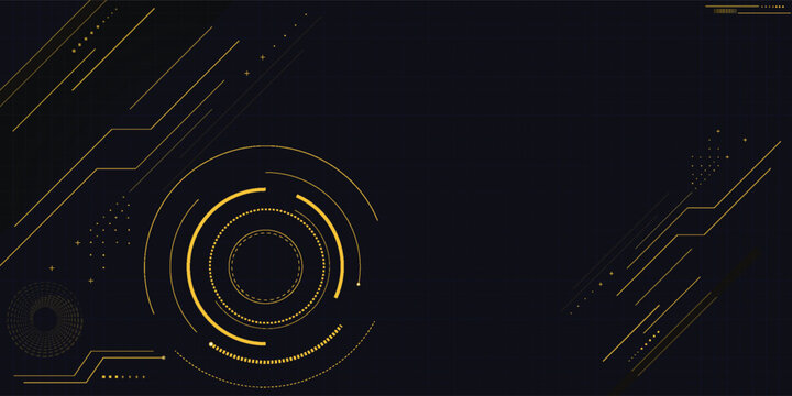 Abstract dark gold technology background with futuristic HUD elements and circuit lines. Modern digital geometric backdrop for premium tech and luxury design	