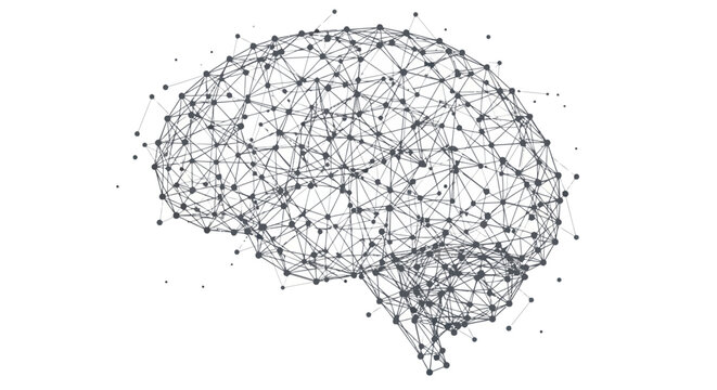 Brain, neural network, connections, gray dots, vector illustration, human mind, intelligence concept